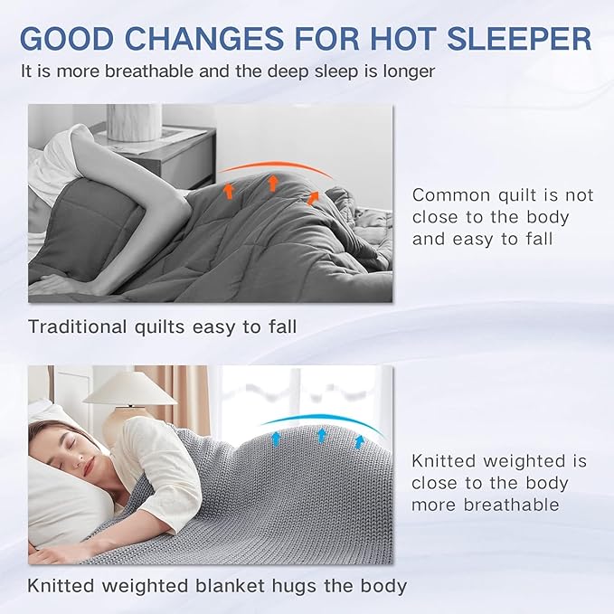 Guohaoi Knitted Weighted Blanket for Adults (Light Grey 60"x80" 17lbs) No Beads Cooling Throw Blanket for Hot Sleepers, Home Decor Breathable Chunky Knit Heavy Blanket Use on Queen/King Size Bed