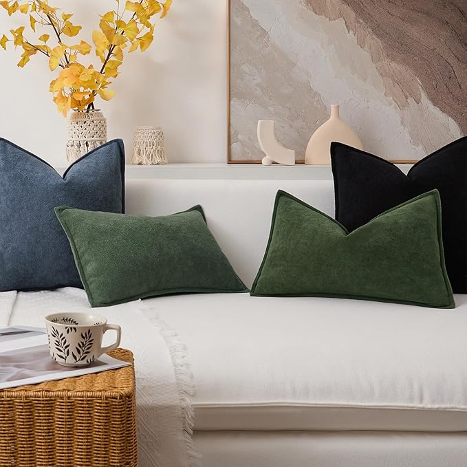 Kevin Textile Waterproof Decorative Pillow Covers Olive Green 20x20 Inch Pack of 2 Soft Boucle Textured Throw Pillowcases Elegant Accent Pillows for Couch Sofa Chair Bed Home Decor Indoor Outdoor