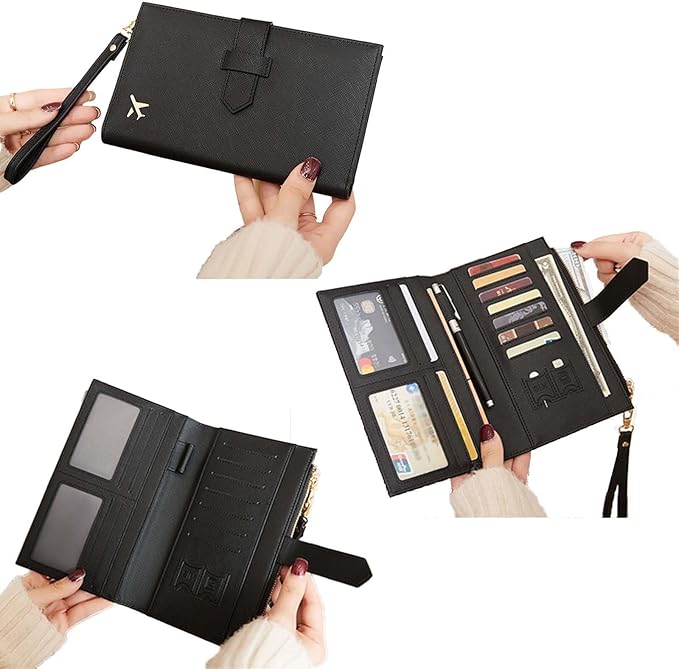 Waterproof Family Passport Organizer with RFID Blocking Genuine Leather Document Holder Card Slots Travel Wallet for Women Men Black (Red)