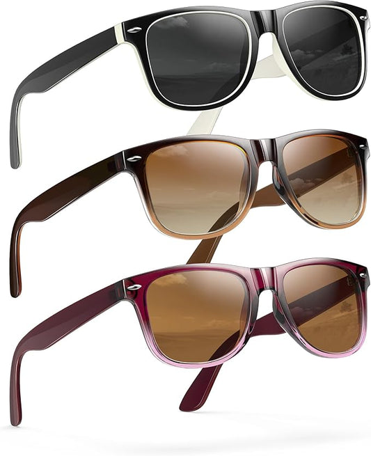 Sunglasses Womens Men Polarized UV400 Protection Trendy Classic Retro Square Mirrored Womens Sunglasses 3 Pack