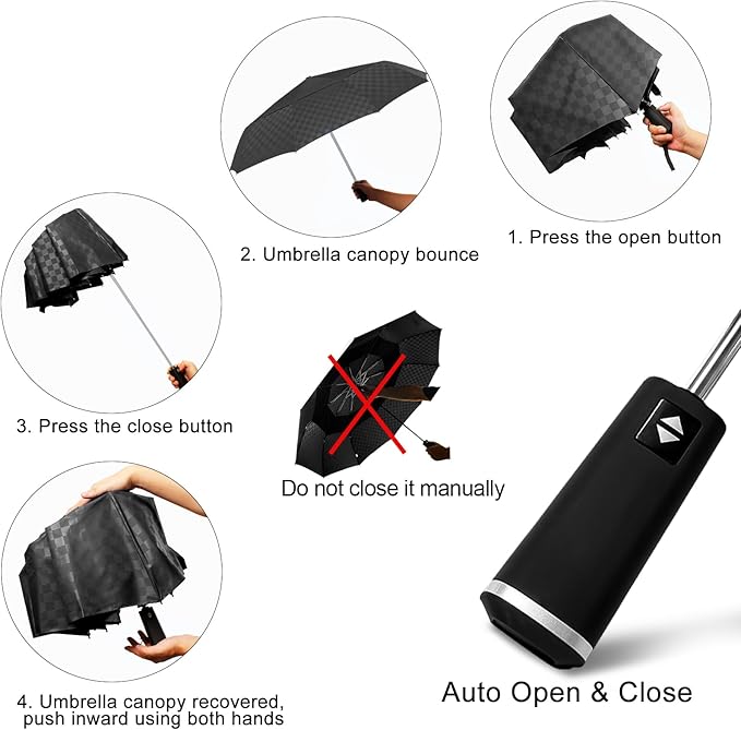 Satol 46/54/62 Inch Large Golf Umbrella, Windproof 10 Ribs Automatic Open/Close Oversize Double Canopy Vented Portable Folding Travel Umbrellas, UPF 50+ Sun & Rain Compact Umbrellas for Outdoor