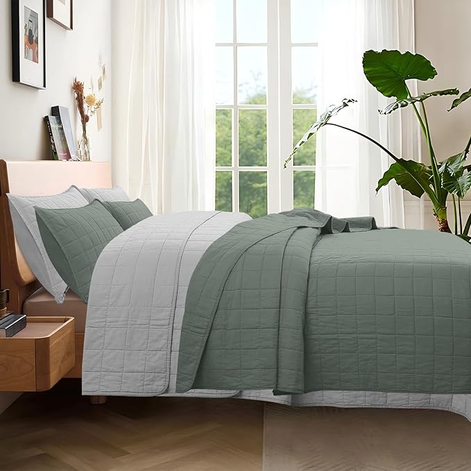 100% Cotton Quilt Sets Oversized King Size - Soft Lightweight Quilt for Bed Bedding Set for Bedroom Decor-Bedspread in Geometric Pattern with 2 Pillow Shams for All Season, 120x120 inches