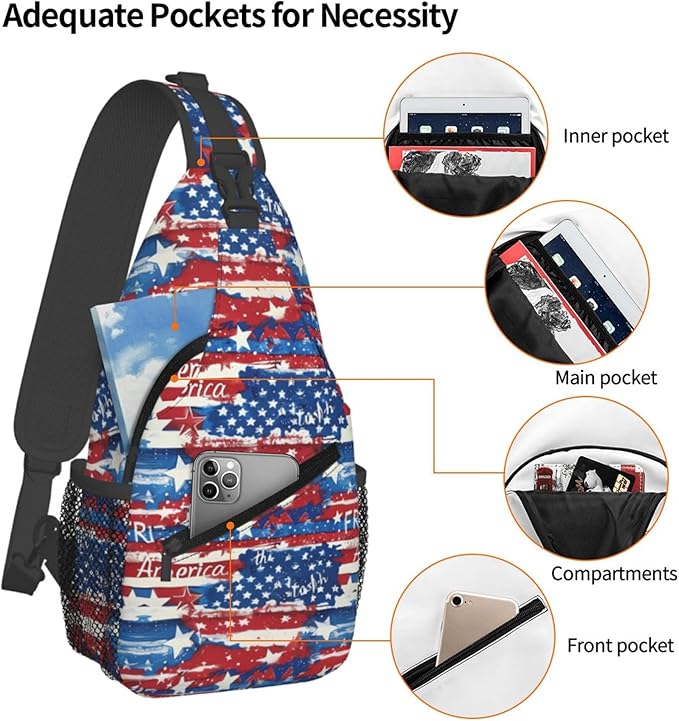 GJXFLSY American Flag Sling Backpack Crossbody Bag Casual Chest Bags Travel Hiking Daypack Shoulder Bag for Women Men