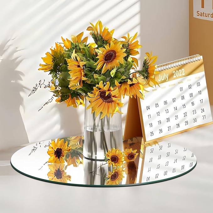 19 Pcs Mirror Centerpieces for Tables, Acrylic Round Small Mirror Trays Decoration Candle Plate Mirrors for Wedding Table Centerpiece Baby Shower Christmas Party Decor and Crafts (10inch/25cm)