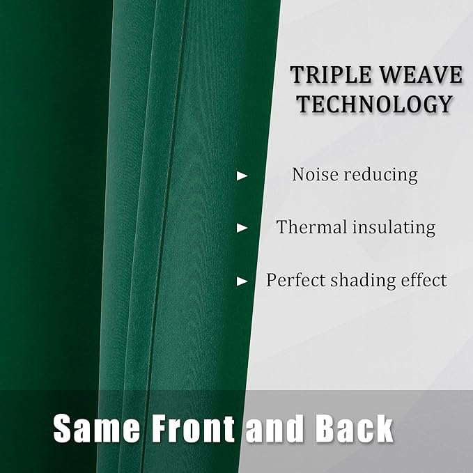 DUALIFE Emerald Green Blackout Curtains with Grommet 45 Inch Length Room Darkening Short Window Curtain Panels for Living Room 52 by 45 Inch 2 Panels Hunter Green