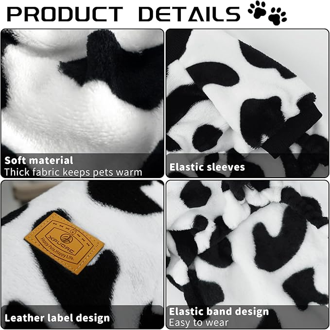 XPUDAC Cow Dog Sweater, Doggie Winter Clothes for Small Medium Dogs Girl Boy Fleece Dog Pajamas for Winter Christmas, Large