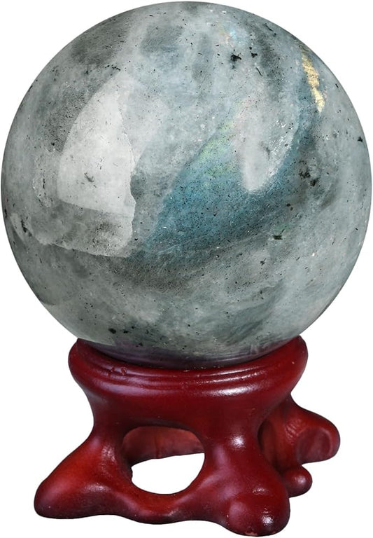 mookaitedecor Natural Labradorite Crystal Ball with Resin Stand, Decorative Stone Sphere Ball for Feng Shui Meditation Divination Home Decor, 1.61-1.97 Inch (41-50 mm)