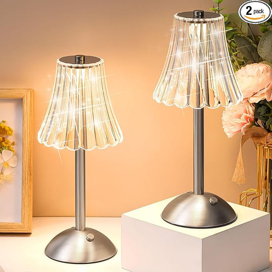 Liliful 2 Pcs Cordless Table Lamp Rechargeable Touch LED Small Gold Portable Battery Operated USB-c Desk Lamp 3 Color Dimmable for Bedroom Living Room Dining (Silver,Rose Style)