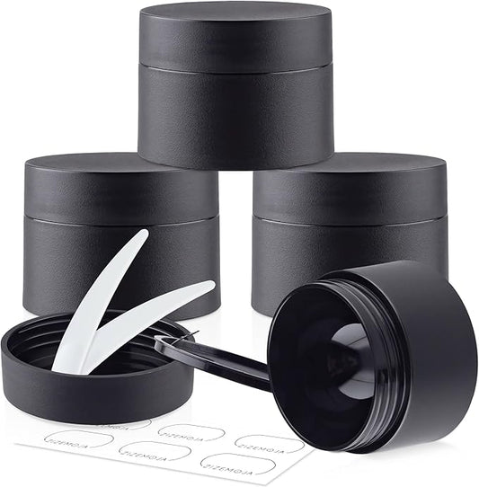 Travel Size Containers, 1OZ Small Plastic Containers with Lids, Travel Container for Creams, Lotion, Toiletries, Makeup (4PCS Black Plastic Jars)