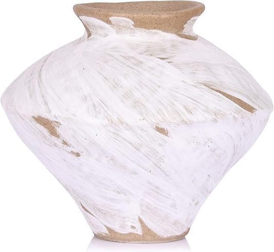 Wabi Sabi Vintage Vase, 6.1" Tall Wabi Sabi Decor Rustic Farmhouse Pottery Vase for Centerpiece, White Textured Pottery Flower Vase for Home Decorative, Table, Living Room, Bedroom, Bathroom, Kitchen
