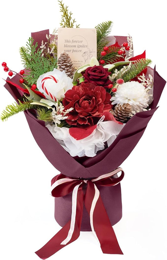 TINGE TIME Preserved Flowers Bouquet, New Year Faux Rose Bouquets, Artificial Flowers Poinsettia Faux Flowers, for Christmas Centerpiece Table Home Holiday Party