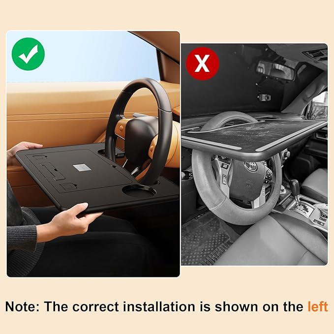 Fumcsy Angle Adjustable Car Steering Wheel Desk,3 in 1 Car Steering Wheel Tray,Car Laptop Mount | Car Reading Stand | Car Food Tray with Drinks Holder, Multipurpose Travel Car Accessories