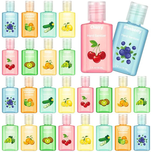 Frienda 24 Pcs Mini Hand Sanitizers Bulk Travel Size Scented Hand Sanitizers 1 oz Fruity Scents for Guest Christmas Stocking Stuffers Nurse Coworker Teacher Office Gifts Homeless Care Package Supplies