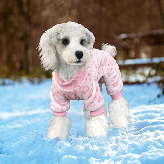 XPUDAC Dog Sweater Leopard Fleece Dog Pajamas for Small Medium Dogs Girl Soft Warm Pet Winter Clothes for Winter Christmas(Pink, Small)
