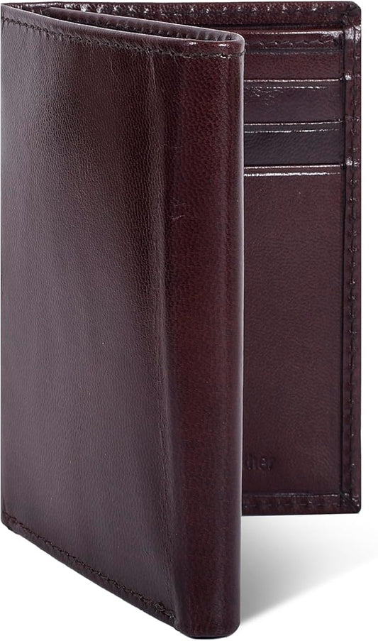 Real Leather Mens Trifold Wallet RFID Blocking Slim Minimalist Front Pocket - Thin & Stylish with ID Window in Gift Box
