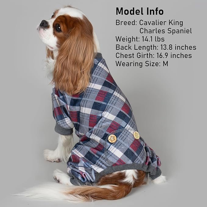 KYEESE Dog Pajamas Soft Plaid Pjs Comfy Doggie Jammies for Small Dogs Boy Girl Velvet Stretchy Dog Clothes Coat Pet Onesie, Grey, Small