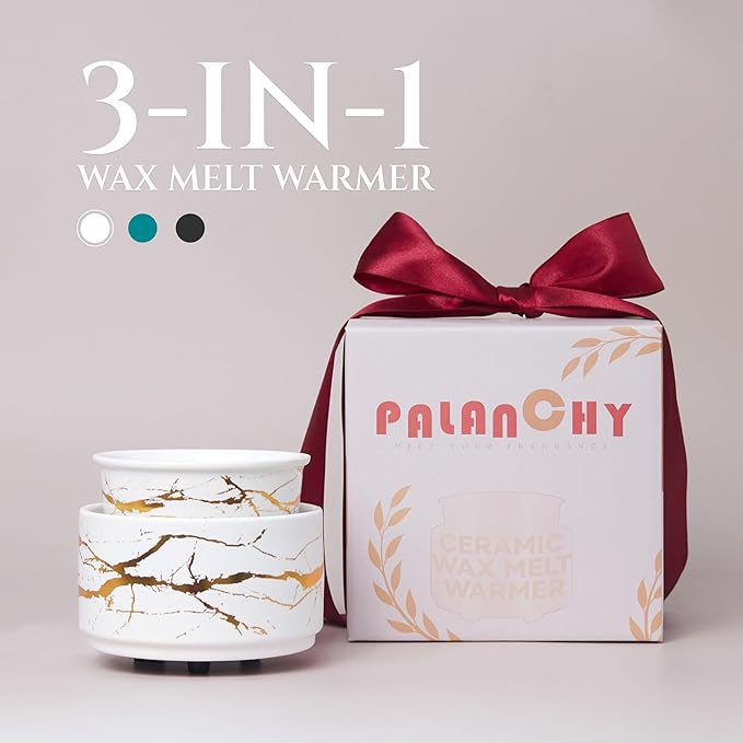 PALANCHY Wax Melt Warmer Ceramic 3-in-1 Oil Burner Electric Candle Wax Warmer Burner Melter Fragrance Warmer for Scented Waxs Home Office Bedroom Aromatherapy Gift& Decor (Black Gold)