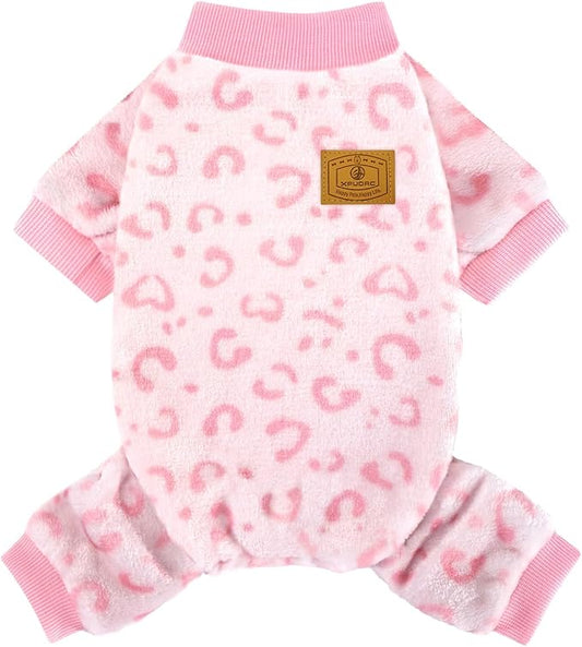 XPUDAC Dog Sweater Leopard Fleece Dog Pajamas for Small Medium Dogs Girl Soft Warm Pet Winter Clothes for Winter Christmas(Pink, Medium)