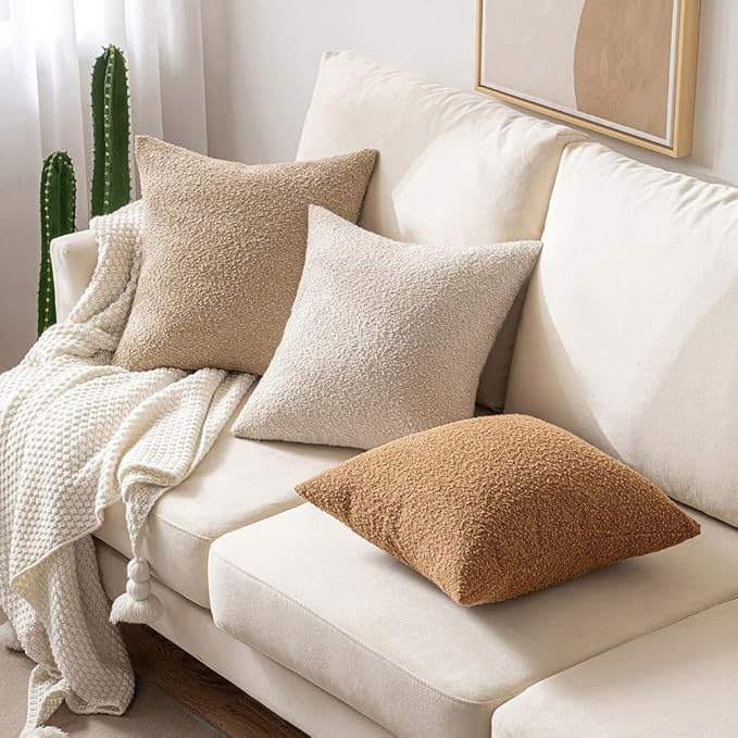 MIULEE 20x20 Inch Decorative Pillow Covers for Couch Bed Set of 2 Textured Boucle Neutral Winter Throw Pillows Oatmeal Accent Solid Cushion Pillowcases Sofa Livingroom Home Decor