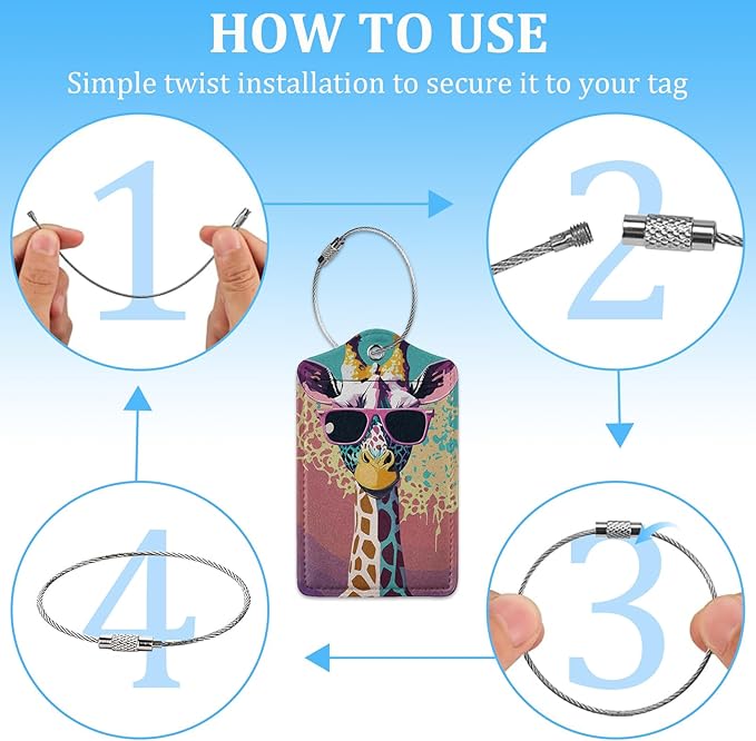 2 Pack Luggage Tag for Suitcase,Cute Giraffe Luggage Tag with PU Leather Privacy Cover ID Label & Stainless Steel Loop for Women Men Travel Bag Suitcase