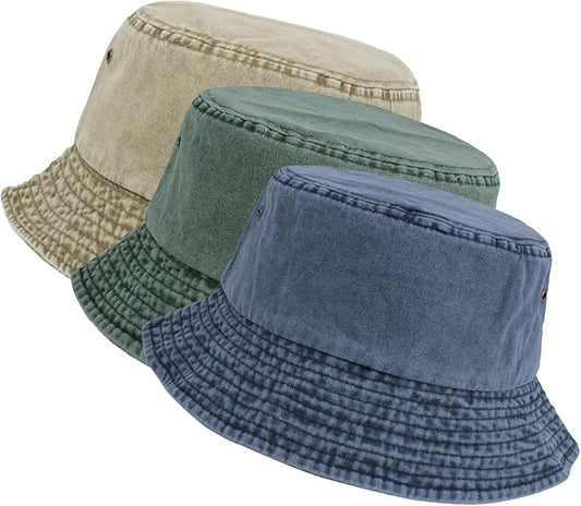 Washed Cotton Bucket Hats Packable Summer Outdoor Cap Travel Beach Sun Hat Plain Colors for Men Women