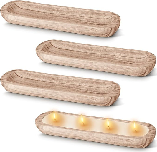 4 Pcs Wooden Dough Bowl Wood Decorative Rustic Wooden Bowls Table Centerpiece for Living Room Home Dining Room Kitchen Decoration(Natural,20'' X 6'' X 2'',Classic)