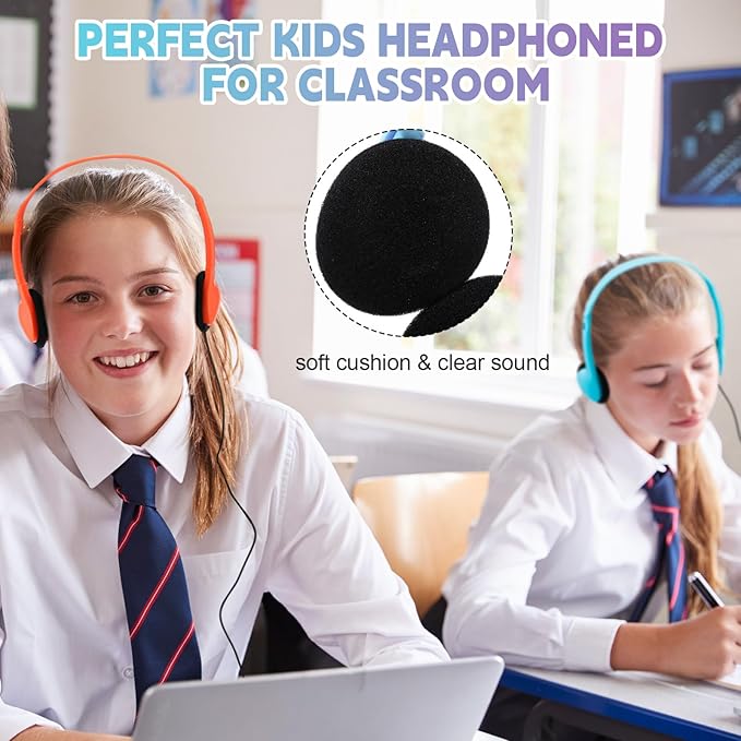 Konohan 32 Pack Headphones Bulk for School Student Classroom Set of Headphones Wire Headset Adjustable with 3.5 mm Jack for Adult (Light Blue,Orange,Blue,Black)