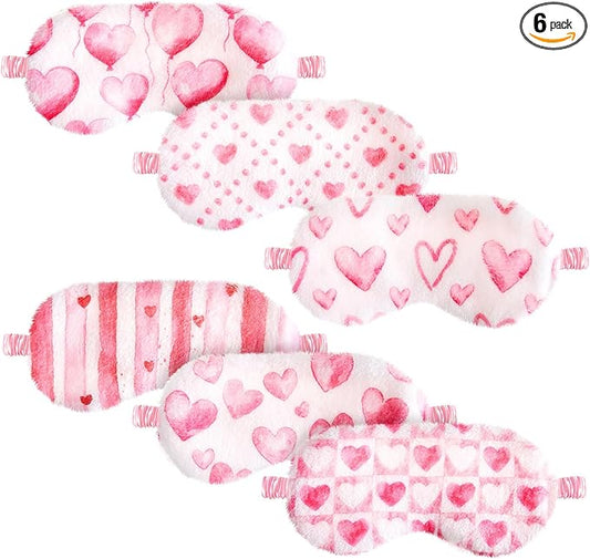 Cuffbow 6 Pcs Plush Sleep Eye Mask Silk Furry Eye Covers for Sleeping Cute Sleep Mask Fluffy Comfortable Sleeping Blindfold for Travel Sleepover Nap Party Supply Women(Heart,Pink)