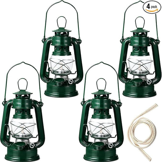 Honoson 4 Pieces Oil Lamp Hurricane Lamp Kerosene Lantern for Indoor Outdoors Decorative Hanging Oil Lantern with Wick for Hiking Emergency Camping Party Decoration(Green,8 Inch)