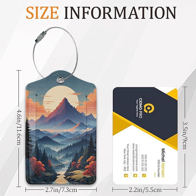 Abstract Landscape Luggage Tags for Suitcase 3 Pack, Leather Bag Tags Identifiers with Privacy Name Address Labels and Durable Steel Loop for Men Women Backpack