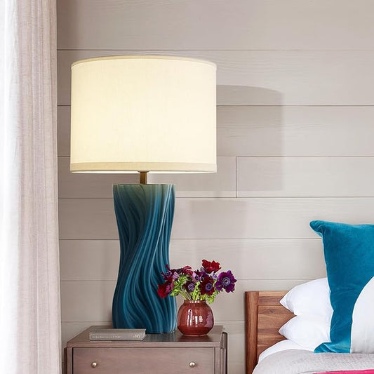 Modern Plug in Textured Table Lamps 21.5In Blue Ceramic Table Lamp Bedroom