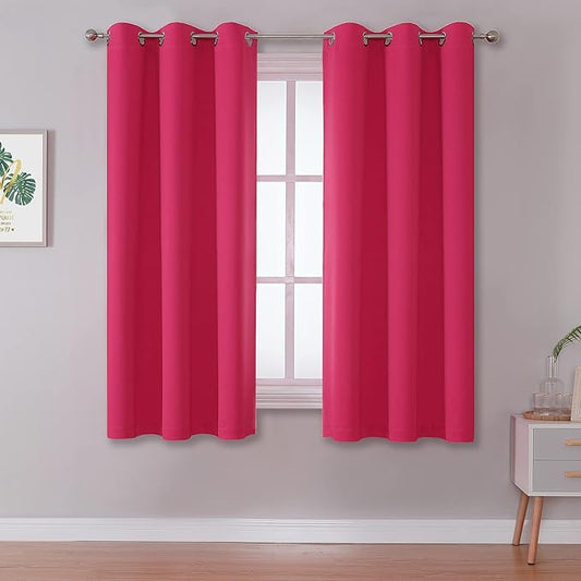 DUALIFE Solid Blackout Curtain Panels for Living Room 45 Inch Length Hot Pink Thermal Insulated Room Darkening Curtains Grommet Top 38''x45'' Raspberry Sorbet