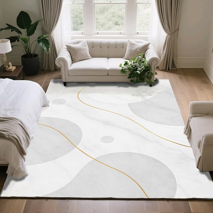 Minimalist Marble Rug - 5x6 Area Rug, Abstract Marble Area Rugs, Modern Luxury Carpet, Washable & Non Slip & Soft Rugs Home Decor