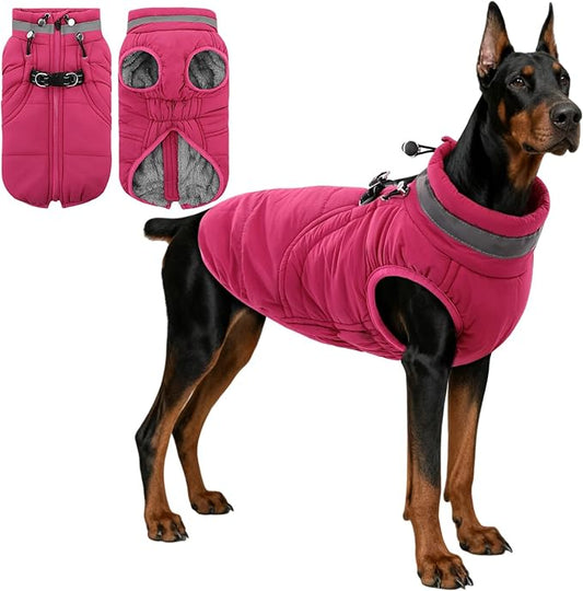 SAWMONG Dog Coat, Warm Dog Winter Coat, Waterproof Fleece Jacket, Cold Weather Dogs Jacket (3XL,Rosered)