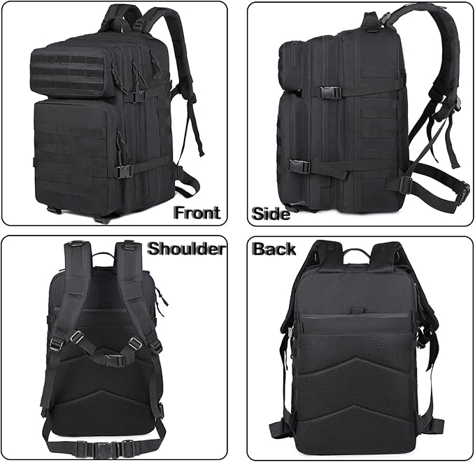56L Tactical Backpack, Military Molle Backpack Army 3 Day, Waterproof Durable Hiking Rucksack for Men, 24H Outdoor Survival Bug Out Bag for Camping, Travel, Hunting, Camouflage Black