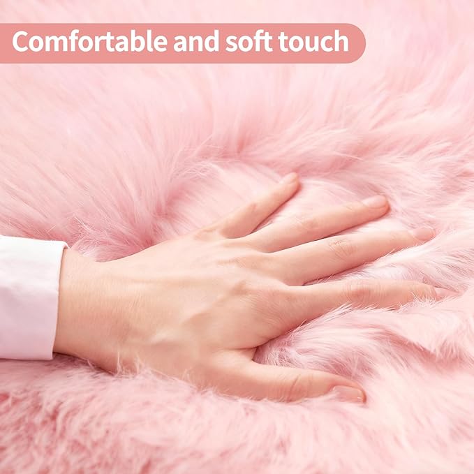 Pink Faux Fur Sheepskin Area Rug for Living Room Bedroom, 2 x 6 Feet Ultra Soft Shaggy Fuzzy Furry Carpet Chair Throw Runner Rugs for Kids, Girls, Nursery Room Decor Dorms