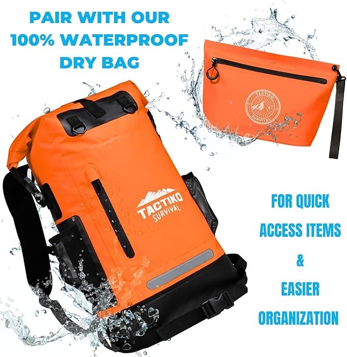 3-Pack Tactiko 3L Water Resistant Pouches - Waterproof Material w/Splashproof Zipper - Hold All Zipper Bags for Storage, Toiletries,Travel, Beach, Cruise, Home (3, Yellow/Orange/Gray)