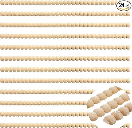 Nuanchu 24 Pcs Decorative Beaded Wood Trim Molding Half Wooden Beads Bobbin Trims 15.75 Inch Unfinished 3D Pearl Paintable Wood Molding for DIY Crafts Home Wall Cabinet Shelf Window Door (11 mm)
