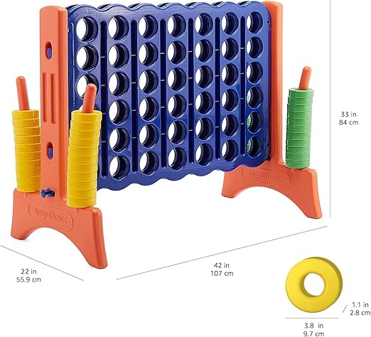Amazon Basics Junior BPA-Free 4-to-Score Giant Premium Plastic Games Set, 4 in A Row for Kids and Adults with Carrying Bag, Great For Gifting, Variety of Colors, Blue, Yellow, Red, Green, Large