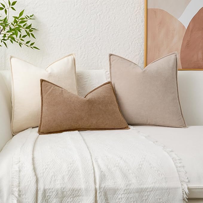 Kevin Textile Waterproof Decorative Pillow Covers Beige 24x24 Inch Pack of 2 Soft Boucle Textured Euro Pillowcases Elegant Accent Pillows for Couch Sofa Chair Bed Home Decor Indoor Outdoor