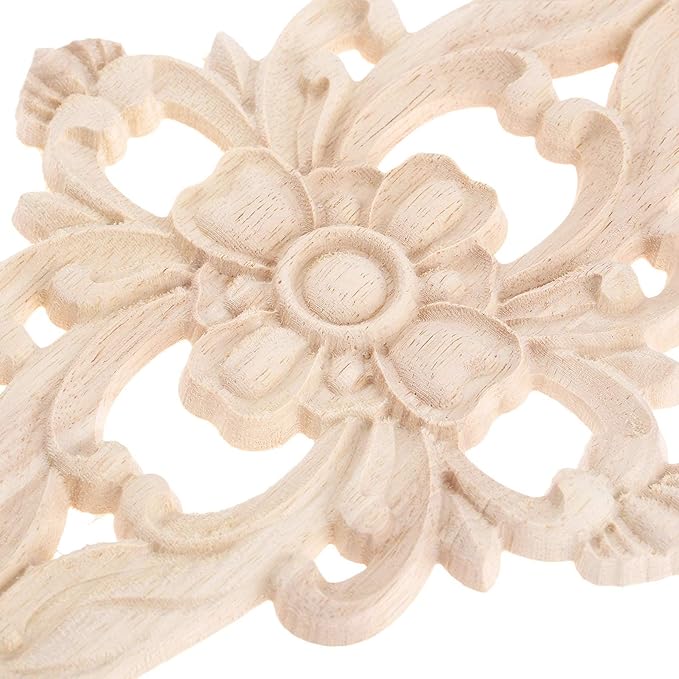 MUXSAM Wood Carved Appliques Furniture Decorative Onlays, 2Pcs Unpainted DIY Center Carving Decal for Door Wall Ceiling Cabinet Dresser Mirror Bed Mantel Bench Decoration, 27x14cm/10.63"x5.51"