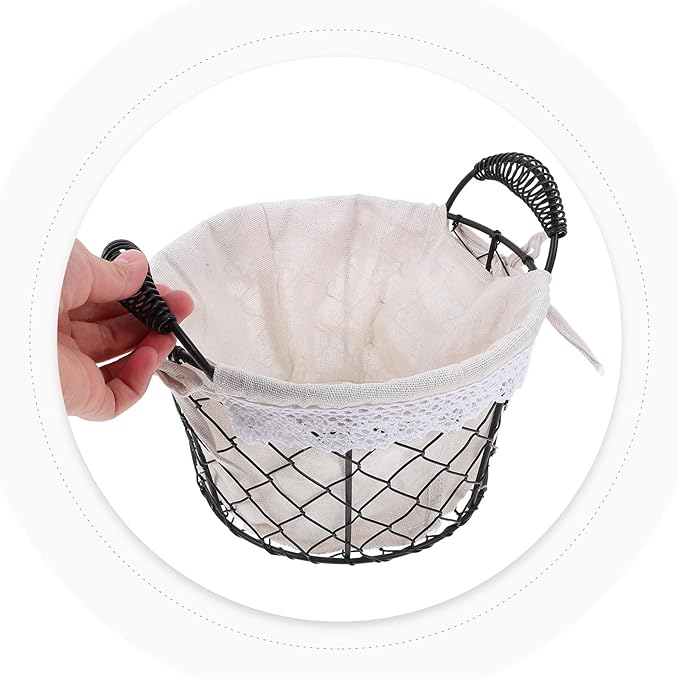 Wire Basket with Handle and Fabric Liner, Rustic Metal Storage Basket for Fruit, Bread, and Wedding Flower Girl, Multi-purpose Home and Kitchen Organizer