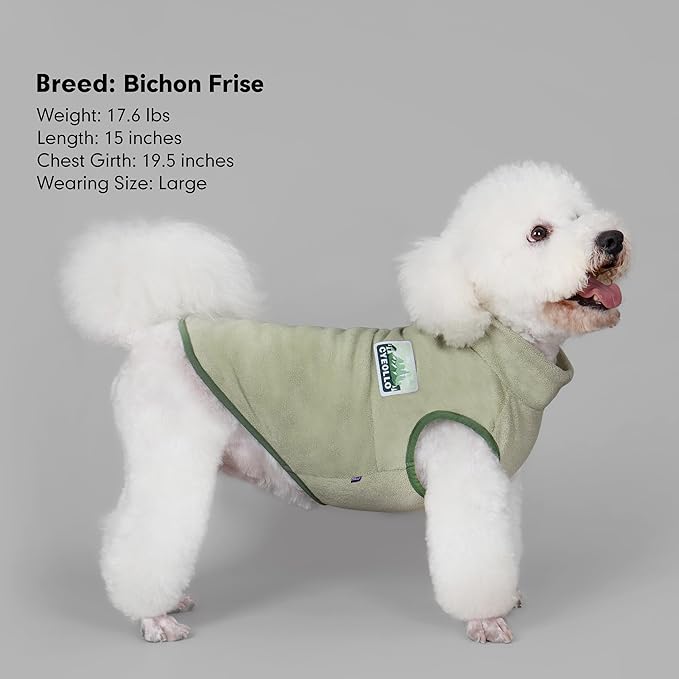 cyeollo Fleece Dog Sweater, Pullover Dog Fleece Jacket Turtleneck Sweatshirt Stretchy Vest Warm Lightweight Winter Clothes for Small Dogs, Green L