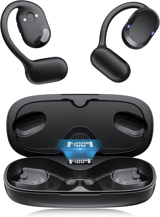 TTQ Open Ear Headphones, Open Ear Earbuds, IPX7 Waterproof, Bluetooth 5.3 True Wireless Sports Over Ear Earbuds with Earhooks, Built-in Mic, Crystal-Clear Calls for Running Workout Cycling Driving