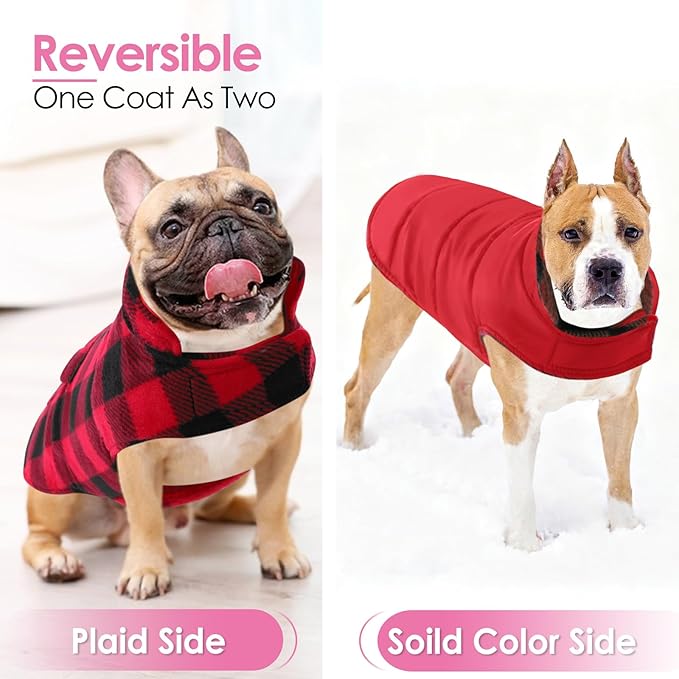 AOFITEE Dog Coat Plaid Dog Winter Coat for Large Dogs, Warm Dogs Jacket Christmas Sweater, Waterproof Pet Puffer Jacket, Reversible Pet Cold Weather Coats for Small Medium Large Pets, Red XL