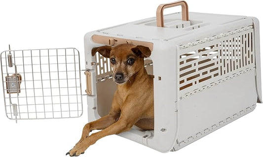 SportPet Designs Collapsible X-Small Pet Travel Carrier (Tan), Hard-Sided Kennel for Small Dogs, Puppies, Cats, Kittens, Animals up to 20lbs, Washable Home & Outdoor Pet Crate, 19.6"L x 13.5"W x 12"H