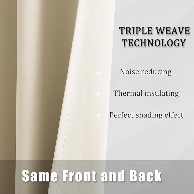 DUALIFE Cream Beige Curtains 108 Inch Length Blackout Window Drapes for Bedroom Thermal Insulated Room Darkening Curtains for Living Room,Grommet Top (60 x 108 Inches Long Buttercream, 2 Panels)