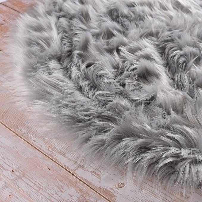 Light Grey Furry Washable Sheepskin Fur Area Rugs for Living Room Faux Fluffy Fur Rug for Bedroom Nursery Rug 4x6 Rectangle Rugs