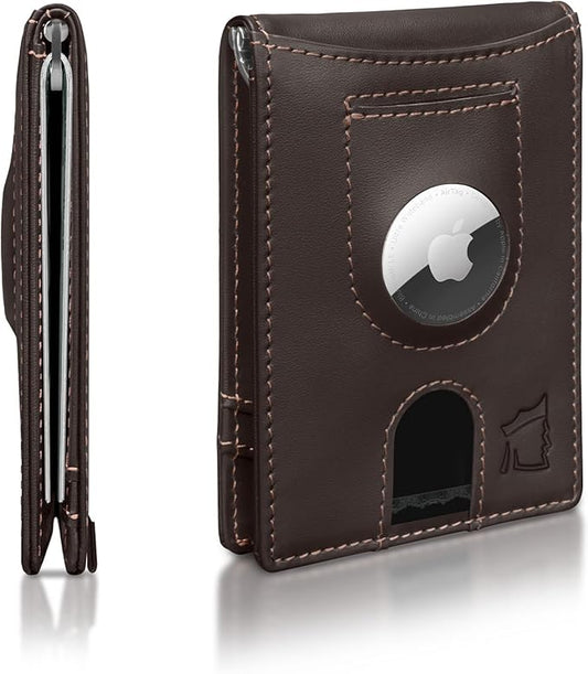 Kingly Trace Airtag Wallet for Men - Smart RFID Blocking Leather Wallet with Airtag Holder & Money Clip - Minimalist Trackable Design with Pull Tab - Secure Wallets