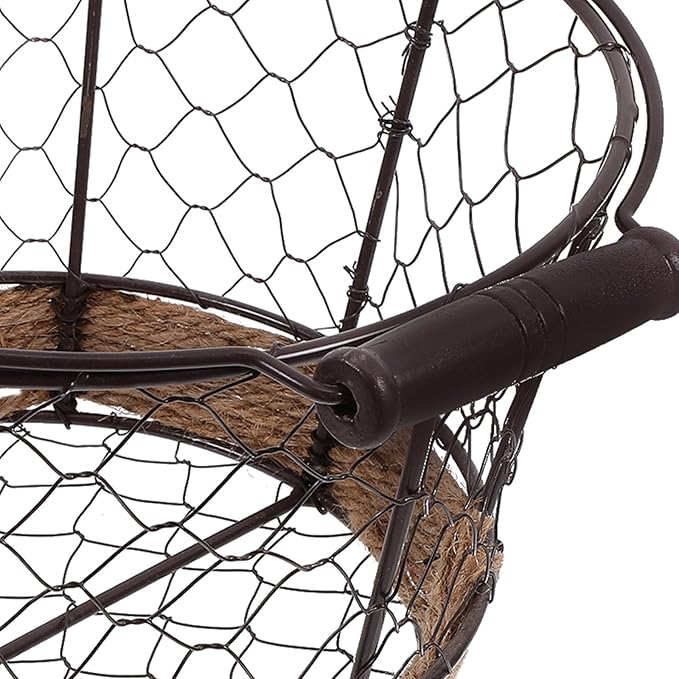 Homoyoyo Metal Wire Storage Basket Small round Iron Basket with Handle Vintage Wire Sundries Organizer for Kitchen and Home Storage